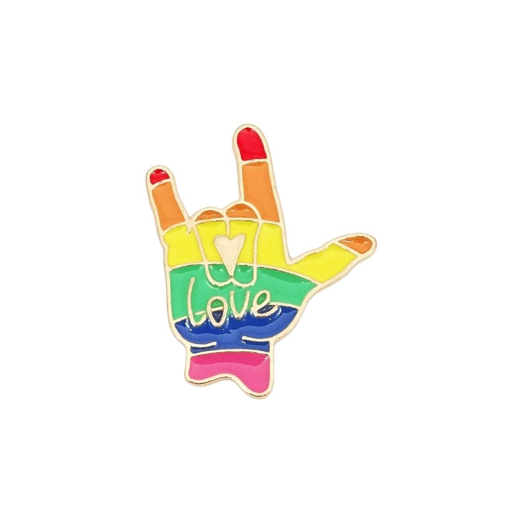 Hand ILY Regenbogen Pin - 35x28mm Emaille, Messing, Pride Accessoire