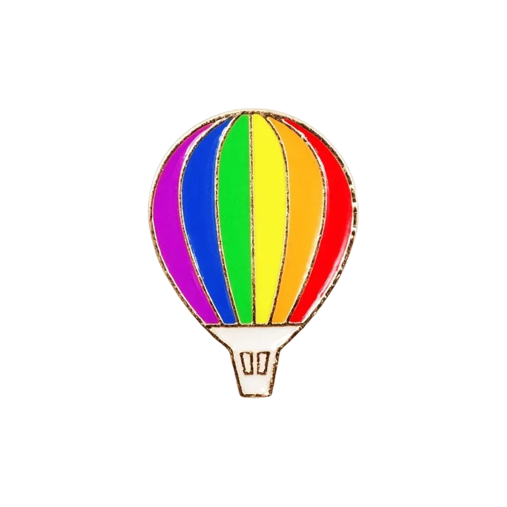 Der Pride Pin zeigt einen Heißluftballon in den Farben des Regenbogens, der das Symbol der LGBTQ+ Community darstellt. Pride Shop Deutschland (Bild 1)
