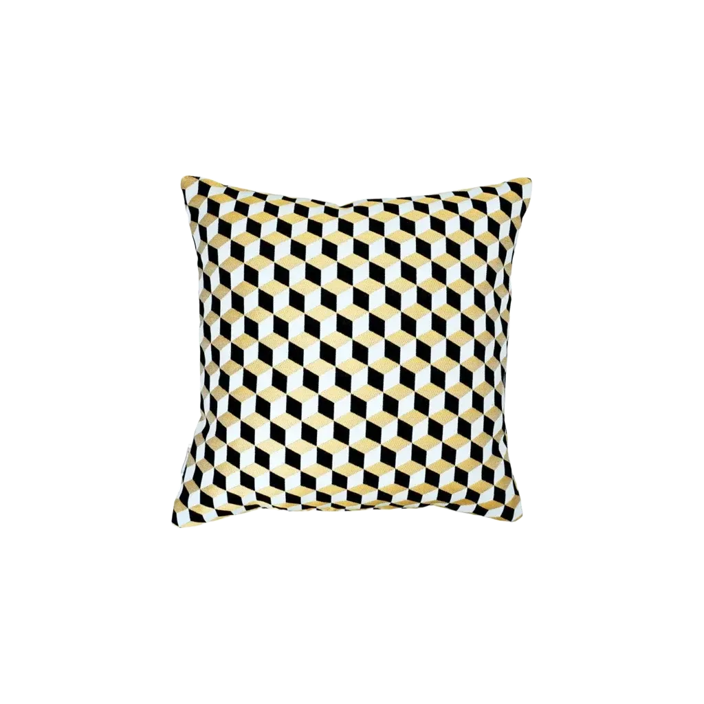 Kissen 3D Würfel Luxus-Jarquardstoff gold schwarz weiß glänzend, 45x45cm - Handmade Bild 1