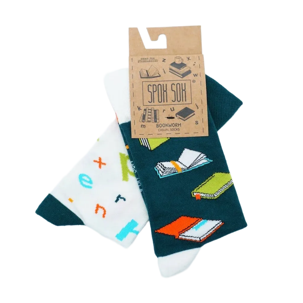 Unisex-Socken Bücherwurm, bunt grün und weiß Bild 1