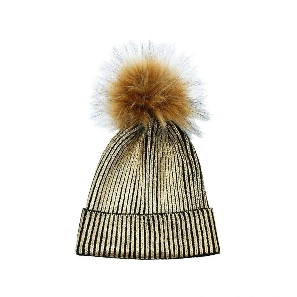 Strickmütze mit Bommel, Beanie, Luxury-Metallic Gold & Black Bild 1