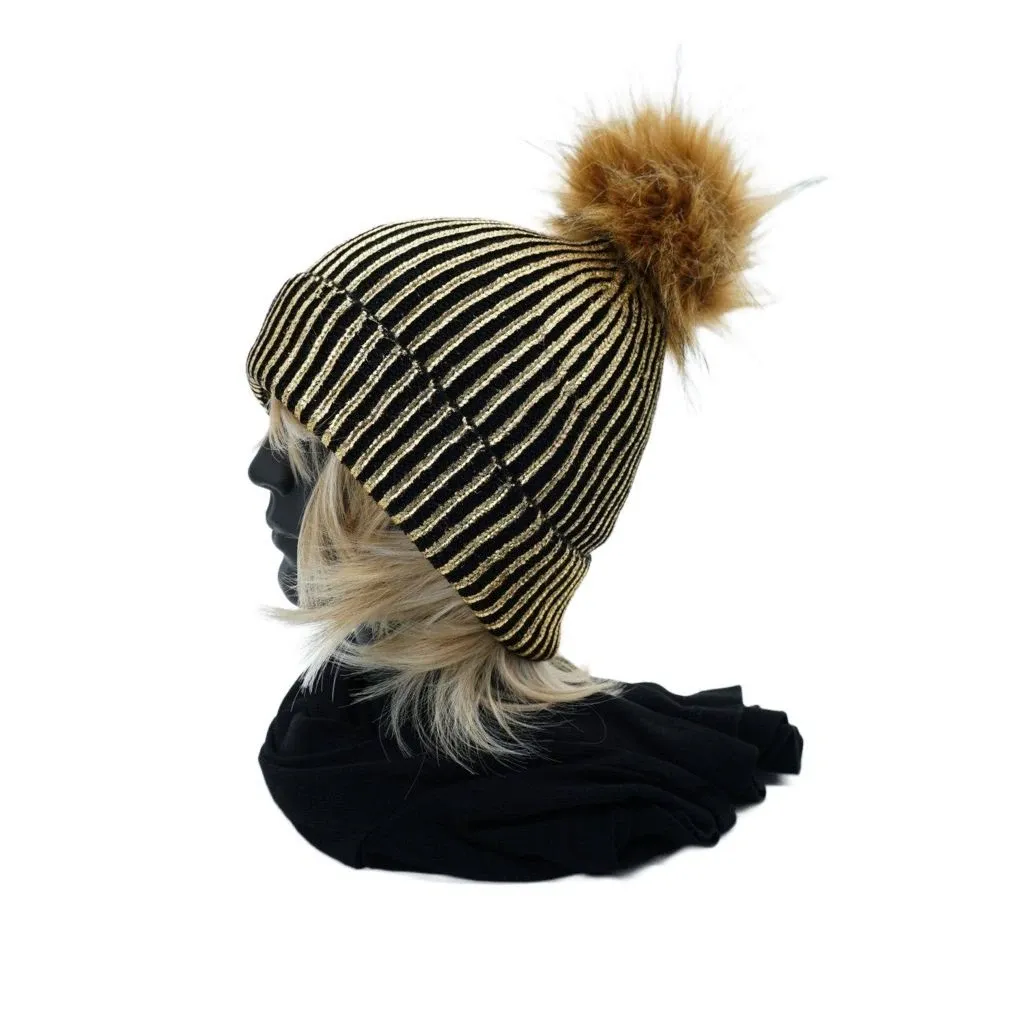 Strickmütze mit Bommel, Beanie, Luxury-Metallic Gold & Black Bild 1
