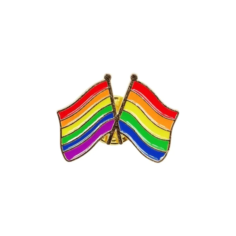 Anstecker mit zwei sich kreuzenden Regenbogenflaggen der LGBTQ+ Community. Pride Shop Deutschland (Bild 1)