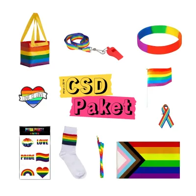 CSD Set, Pride Paket, LGBTQ Bundle, 10-teilig CSD Pride Party Paket 10 Teile Tasche, Flagge, Socken & mehr für bunte Pride-Looks | Genderella. Bild 1