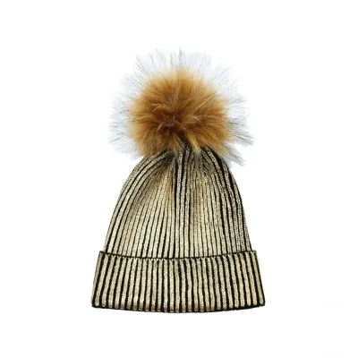Strickmütze mit Bommel, Beanie, Luxury-Metallic Gold & Black Bild 1