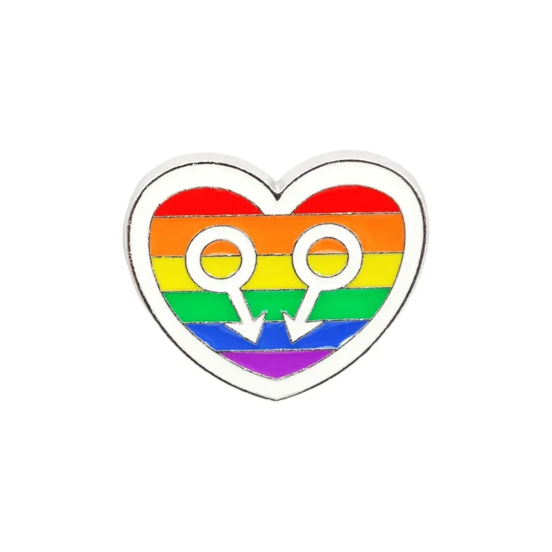 Pride Pin Herz mit zwei Male Gender Symbolen 30x30mm - Emaille Messing - Pride Accessoire. Pride Shop Deutschland. Bild 1