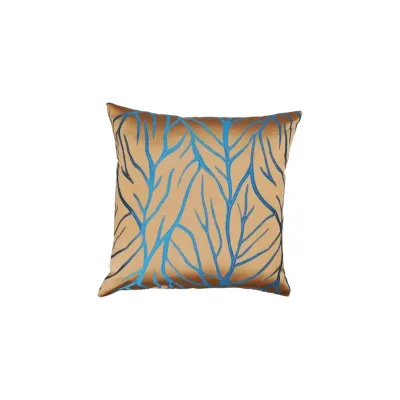 Kissen Verzweigungen in Gold und Blau glänzender Edel-Jacquard, 45x45cm - Handmade Bild 1
