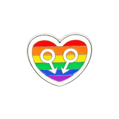 Pride Pin Herz mit zwei Male Gender Symbolen 30x30mm - Emaille Messing - Pride Accessoire. Pride Shop Deutschland. Bild 1