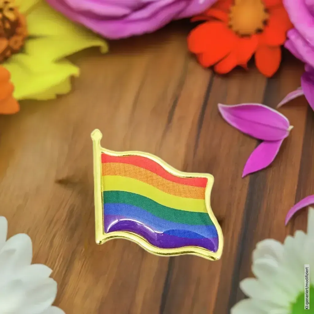 Wehende Rainbow Flagge Pride Pin - 22x22mm Silikon, Messing, LGBTQ Pride Accessoire. Pride Shop Deutschland. Bild 1