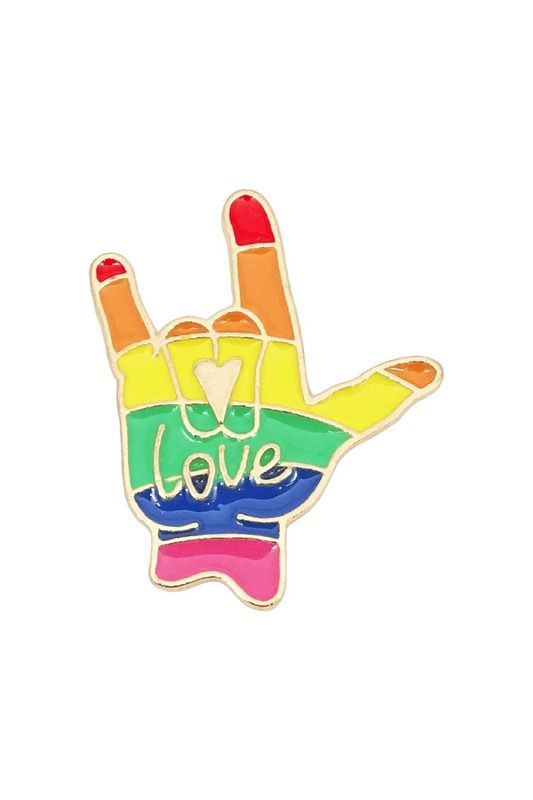 Hand ILY Regenbogen Pin - 35x28mm Emaille, Messing, Pride Accessoire Hand ILY Regenbogen Pin - 35x28mm Emaille, Messing, Pride Accessoire