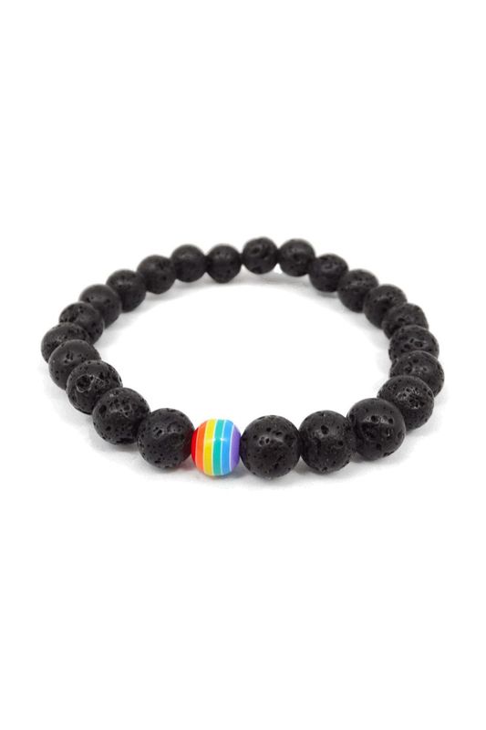 Armband "Regenbogenperle", schwarz bunt - Pride Schmuck
