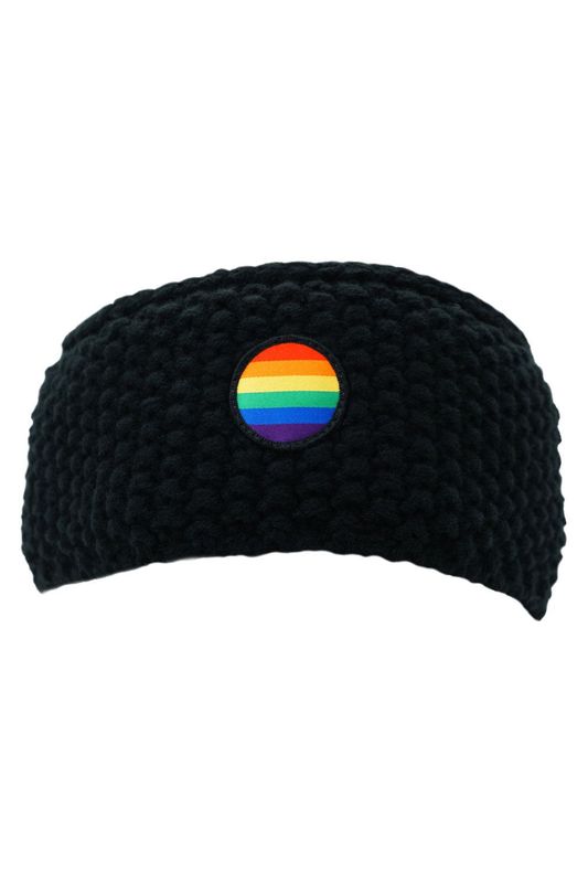 Gestricktes Stirnband Schwarz mit Pride Patch - Regenbogen Gestricktes Stirnband Schwarz mit Pride Patch - Regenbogen