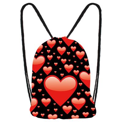 Gymbag "Herzen" diverse rote Herzen auf schwarzem Grund - Pride Tasche
