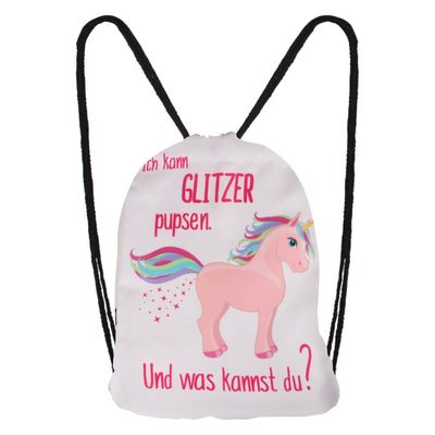Gymbag Regenbogen Einhorn "Ich kann Glitzer pupsen" weiß pink bunt - Pride Tasche