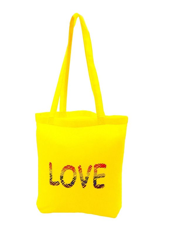 Einkaufstasche Love in gelb mit modischem Loveschriftzug in Gitterstruktur Regenbogenfarben, Baumwolle - Pride Accessoire Einkaufstasche Love in gelb mit modischem Loveschriftzug in Gitterstruktur Regenbogenfarben, Baumwolle - Pride Accessoire