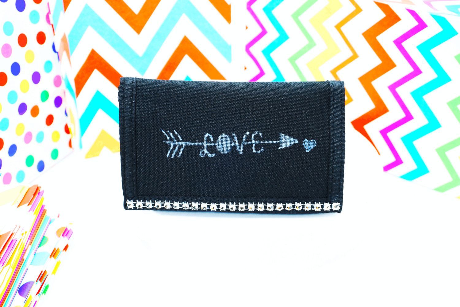 Arrow of Love Geldbörse - Handbemalt Schwarzes Wallet - Pride