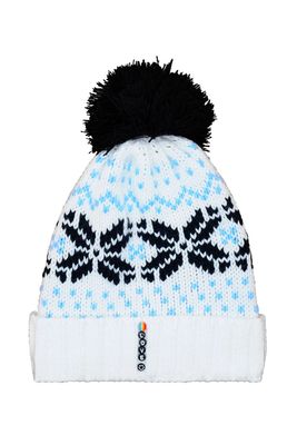 Mütze Strickmütze weiß schwarz blau mit Bommel schwarz - Love Perlen Mütze Strickmütze weiß schwarz blau mit Bommel schwarz - Love Perlen