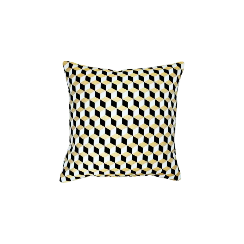 Kissen 3D Würfel Luxus-Jarquardstoff gold schwarz weiß glänzend, 45x45cm - Handmade Kissen 3D Würfel Luxus-Jarquardstoff gold schwarz weiß glänzend, 45x45cm - Handmade Bild 1