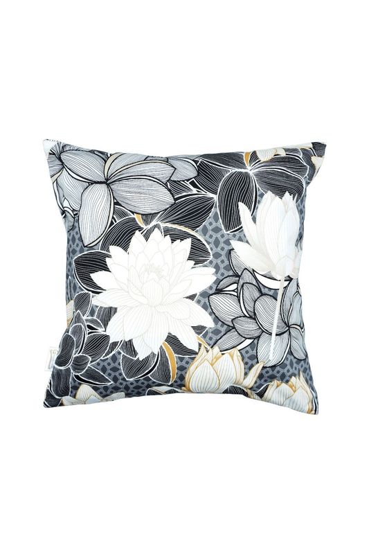 Kissen Lotusblüten, Baumwollsatin Schwarz Weiß Gold - 45x45cm Kissen Lotusblüten, Baumwollsatin Schwarz Weiß Gold - 45x45cm