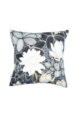 Kissen Lotusblüten, Baumwollsatin Schwarz Weiß Gold - 45x45cm Kissen Lotusblüten, Baumwollsatin Schwarz Weiß Gold - 45x45cm