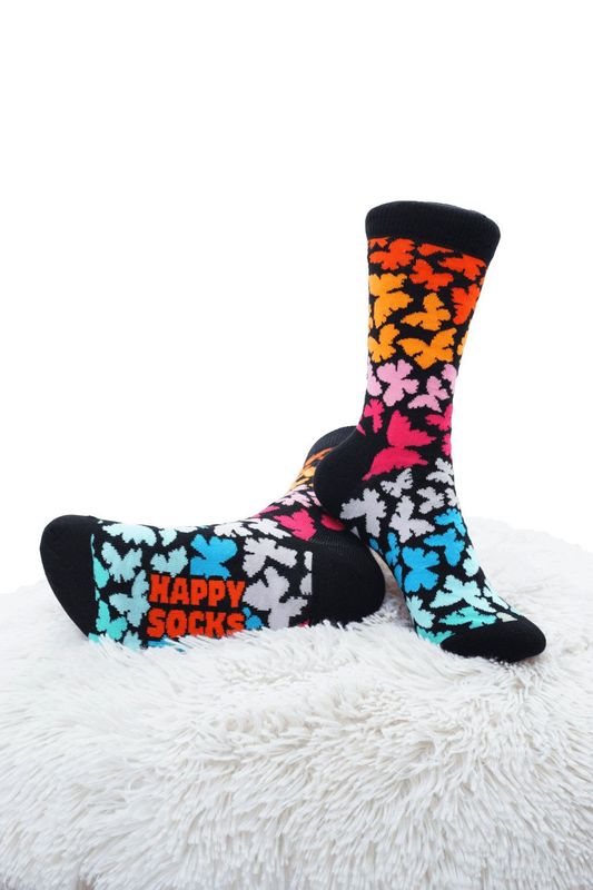 Unisex-Socken Butterfly, bunt auf schwarzem Grund, super soft - Pride Fashion