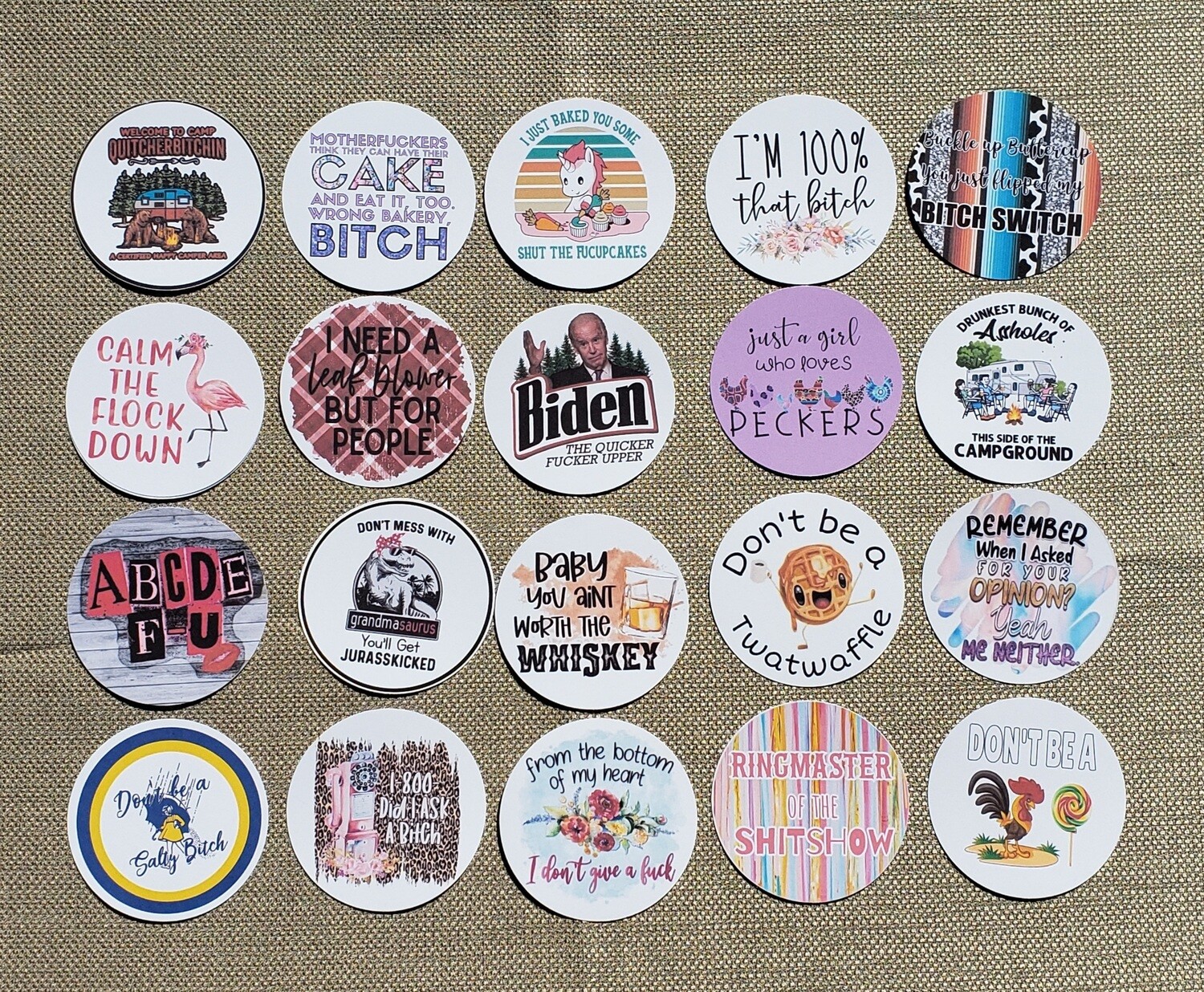 Snarky/Rude/Crude Car Freshy Cardstock Rounds
