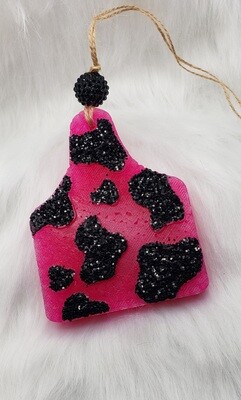 Pink &amp; Black Cow Print Cow Tag