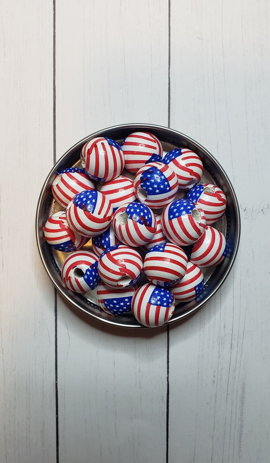 Flag Beads/Red, White &amp; Blue Beads 16mm