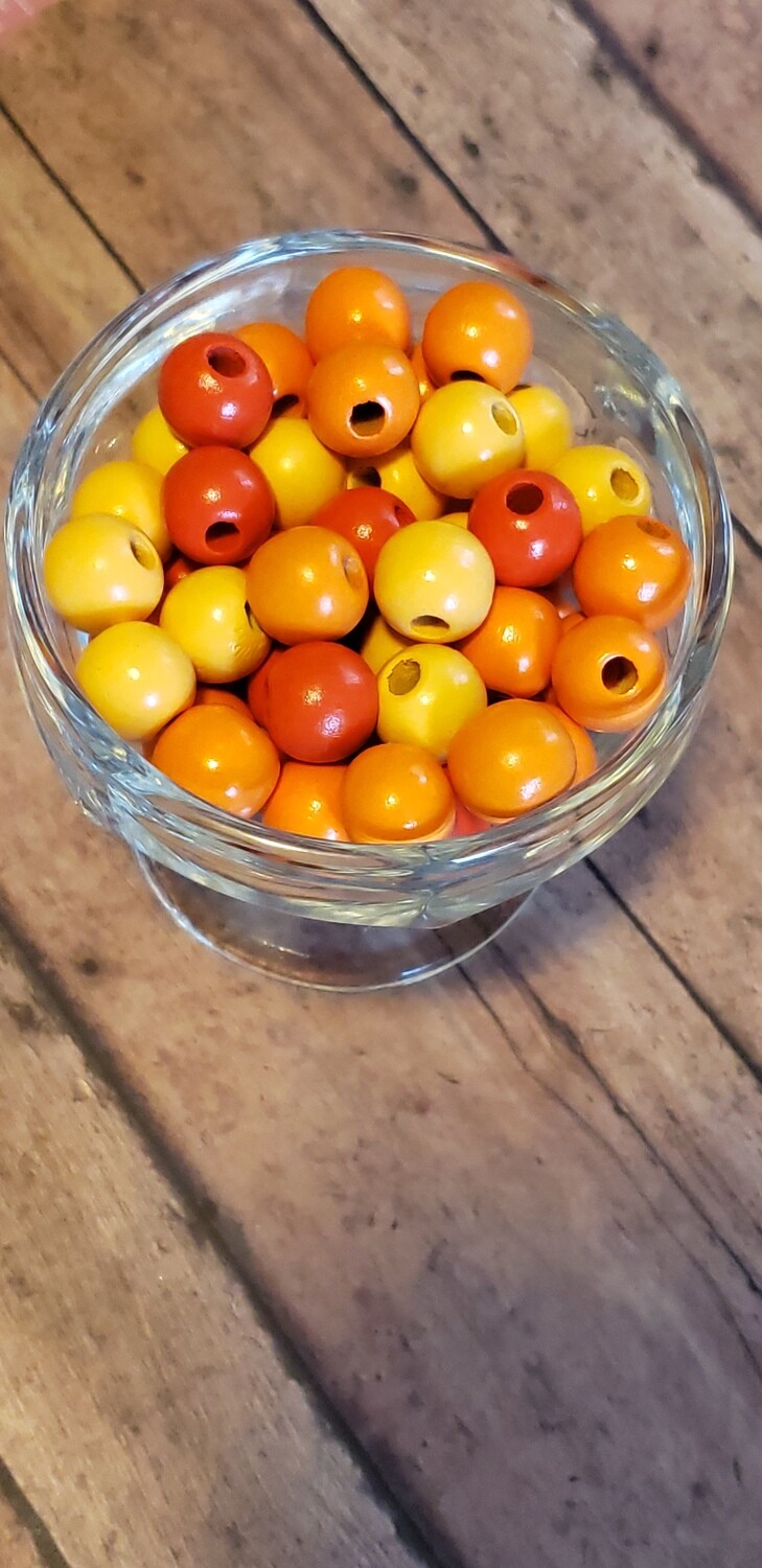Oranges &amp; Yellow Wooden Beads 14mm
