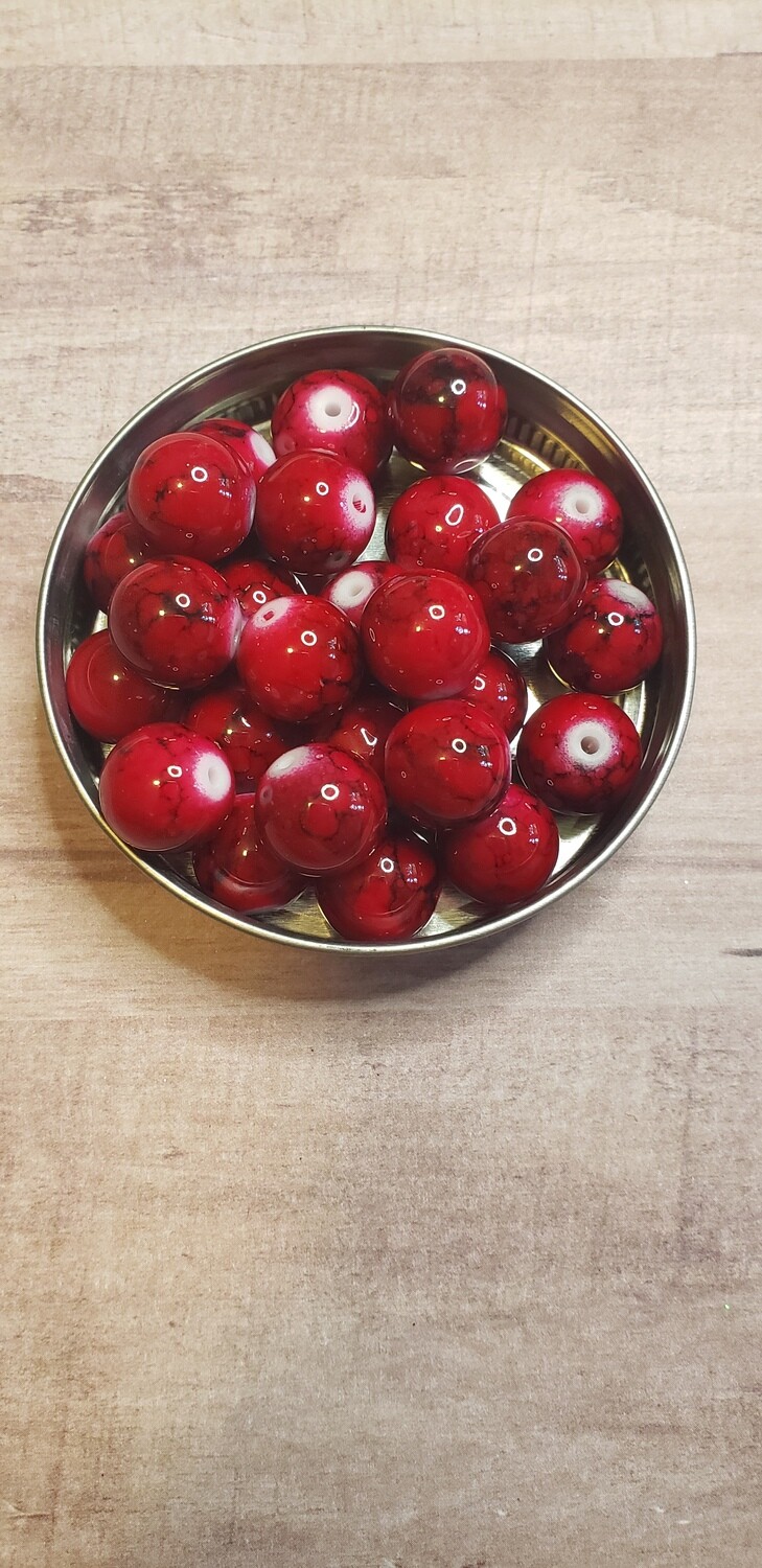 Acrylic Red Beads With a Black Smoky Swirl