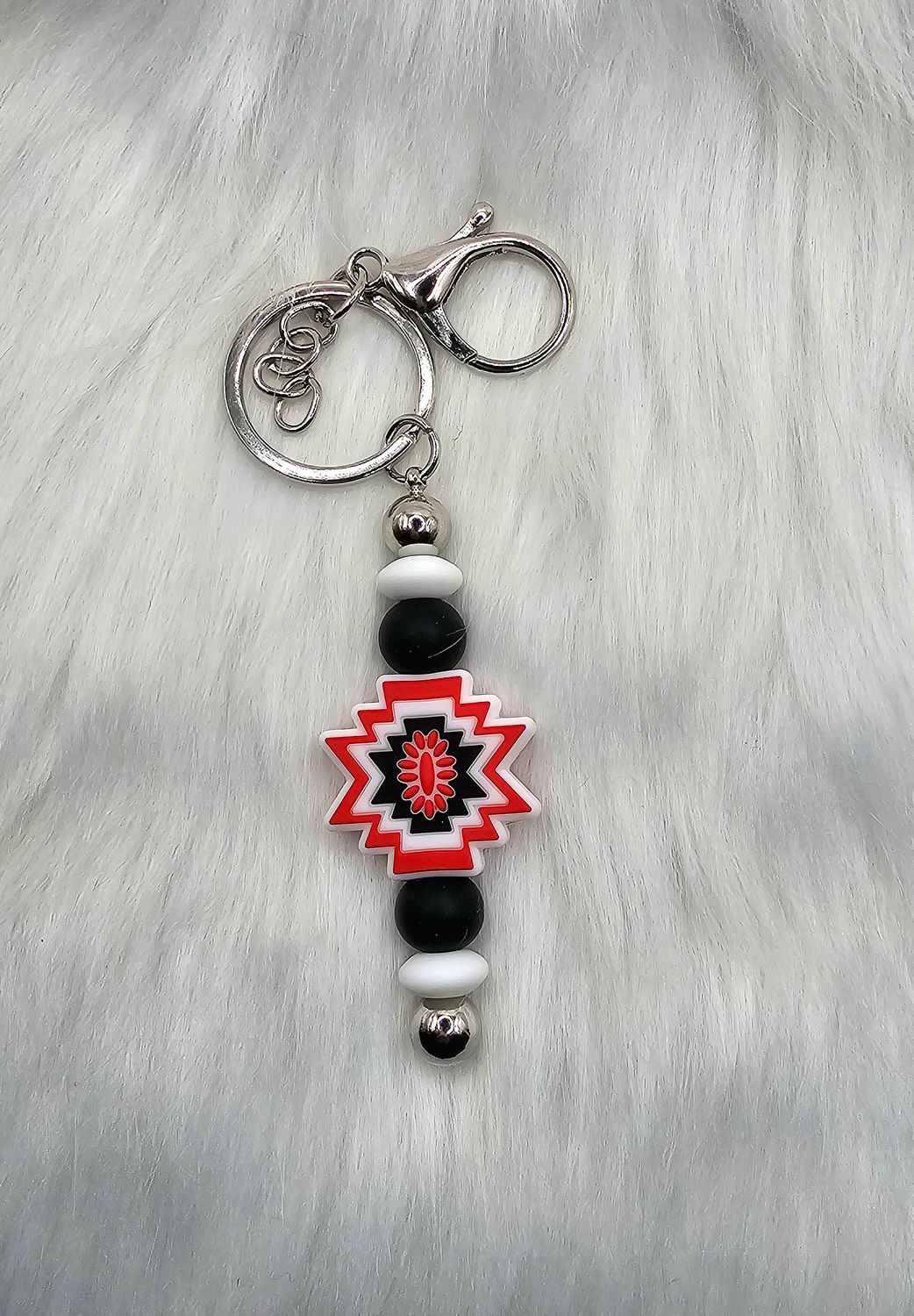 Western Aztec Beaded Key Chain/Ring - Red