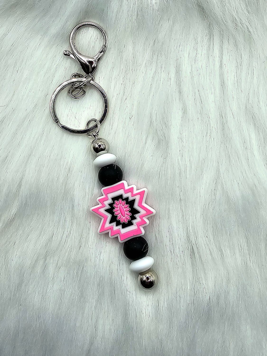 Western Aztec Beaded Key Chain/Ring - Pink