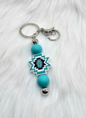 Western Aztec Beaded Key Chain/Ring - Teal