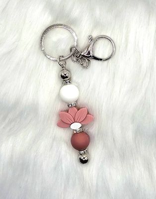 Flower Beaded Key Chain/Ring - Mauve