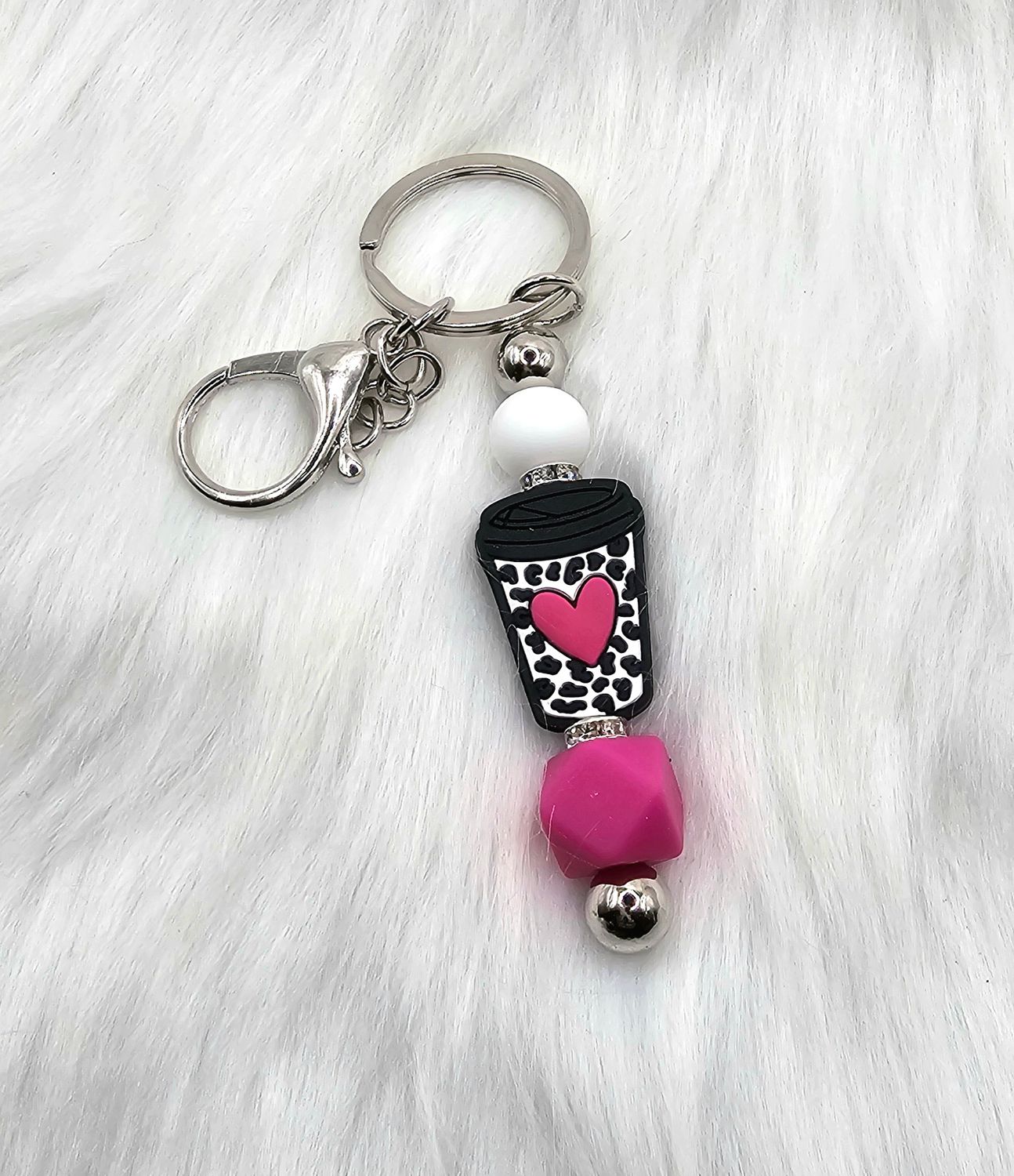 Coffee Cup Pink Heart Key Chain/Ring