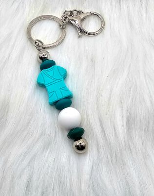 Scrub Top Beaded Key Chain/Ring - Teal, Green &amp; White