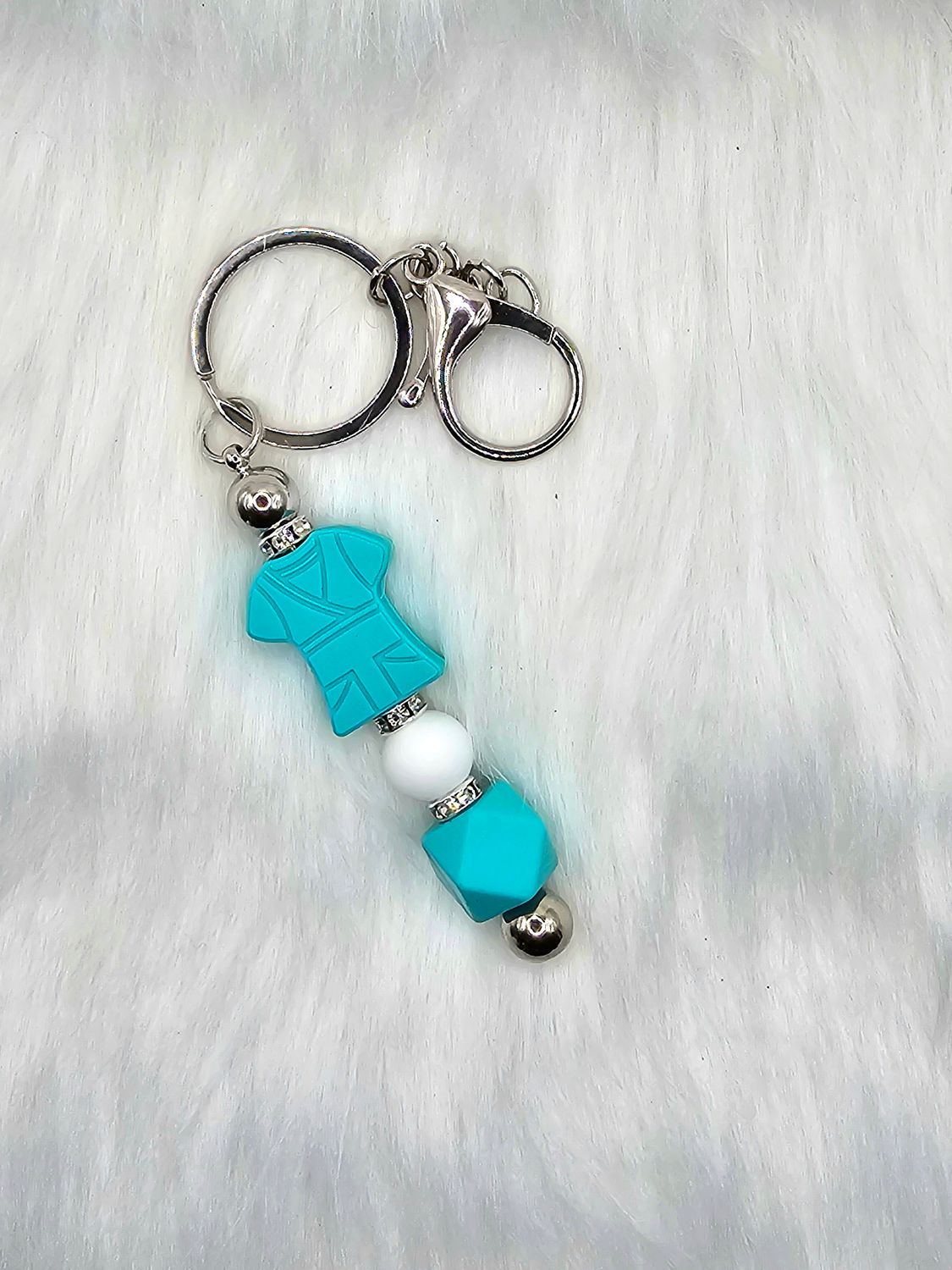 Scrub Top Beaded Key Chain/Ring - Teal
