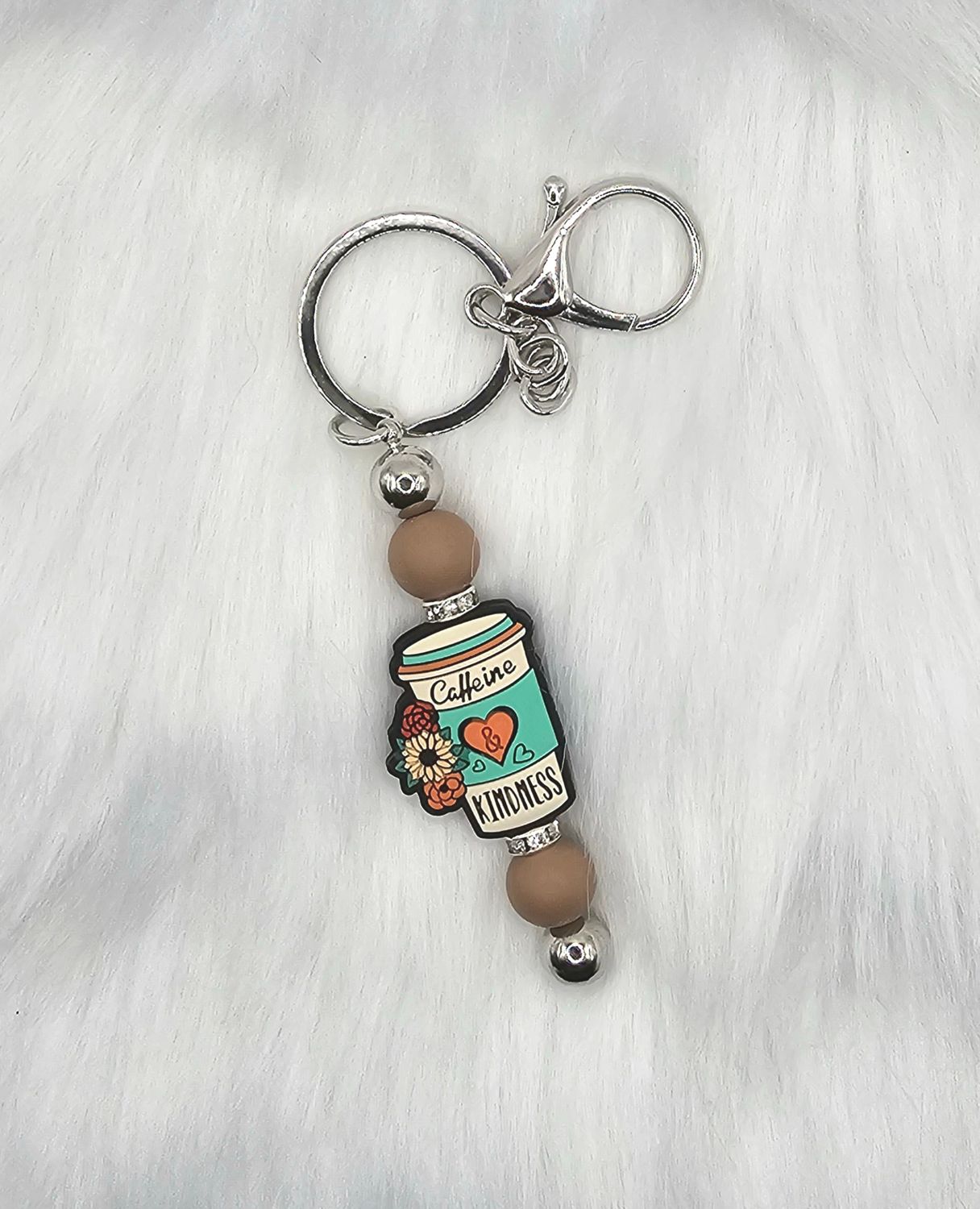Coffee Cup - Coffee &amp; Kindness Beaded Key Chain/Ring