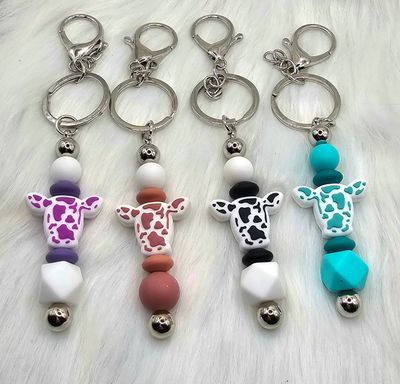 Cow Head Silicone Beaded Key Chain/Ring