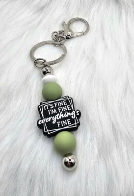 I&#39;m Fine - Everything&#39;s Fine Beaded Key Chain/Ring - Sea Foam Green
