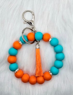 Beaded Wristlet - Teal &amp; Orange with Tassel