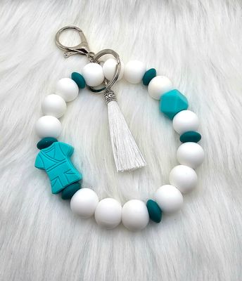 Wristlet - Teal Scrub Top - Beaded White, Green and Teal