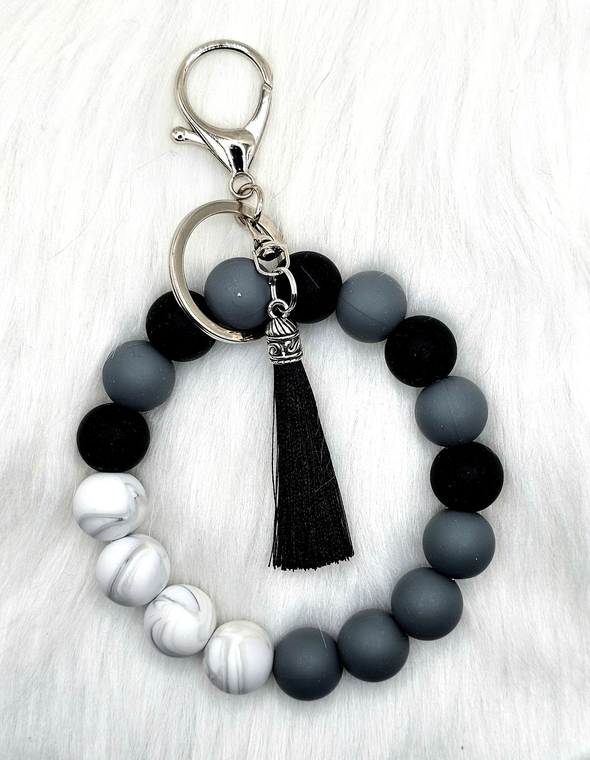 Beaded Wristlet - Black, Gray &amp; Gray/White Swirl