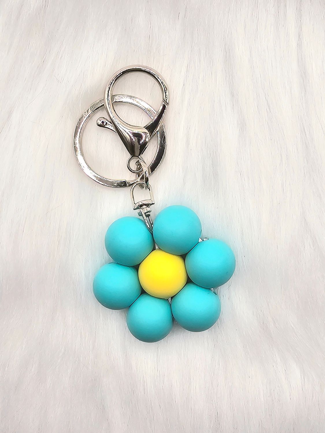 Beaded Flower Key Chain/Ring - Yellow Center