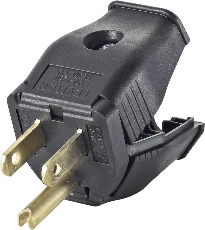 Leviton 3W101-E 2-Pole, 3-Wire Grounding Plug in Black