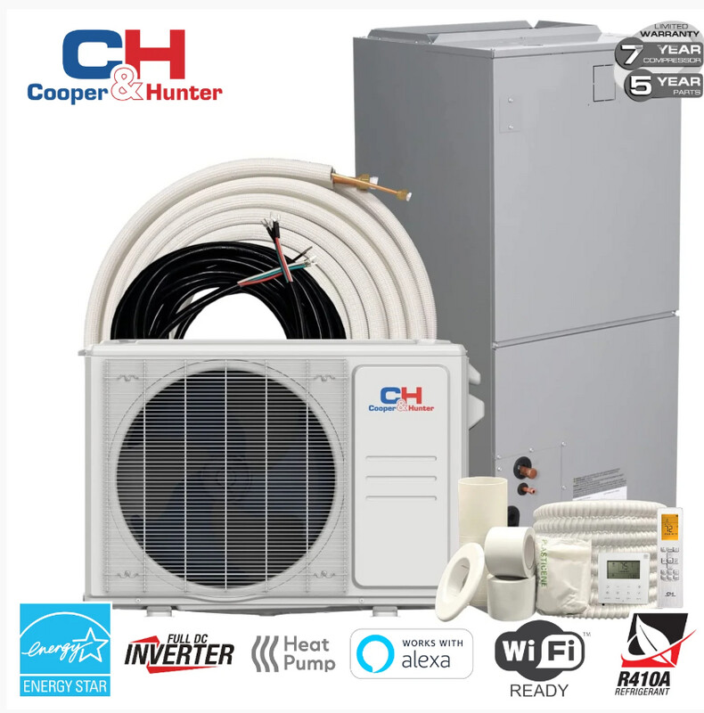 Cooper&amp;Hunter 36,000 BTU 3 TON 17 SEER Heat Pump Split System with Multi Position Air Handler Unit Including 25ft Installation Kit