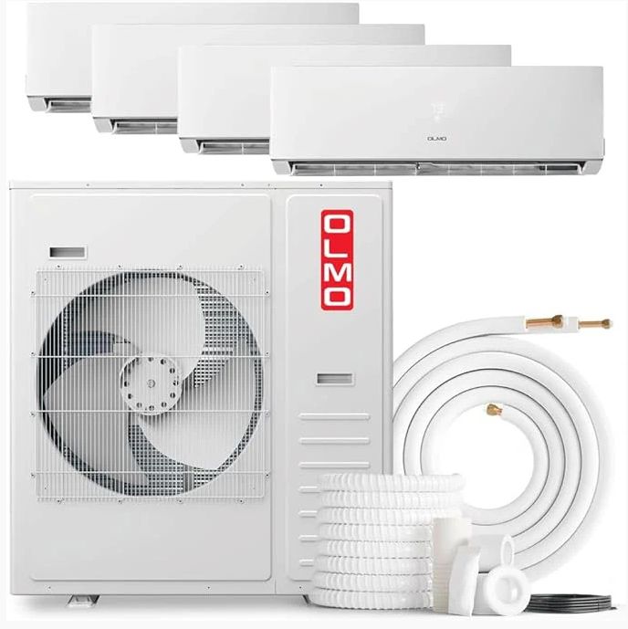 OLMO 36,000 BTU Quad Zone 9000 + 9000 + 9000 + 18000 BTU Wall Mount Ductless Mini Split A/C and Heater with 16ft Installation Kits