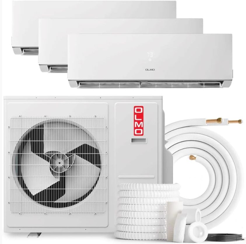 OLMO 24,000 BTU Tri Zone 9000 + 9000 + 12000 BTU Wall Mount Ductless Mini Split A/C and Heater with 16ft Installation Kits