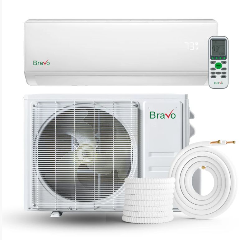 Bravo Single Zone Wall Mount, 2 Ton Air Conditioner and Heat Pump, 24,000 BTU Wall Mount Ductless Mini Split, 17 SEER Inverter System, 230V/60HZ, Single Head, Smart app and Installation Kit with 13FT