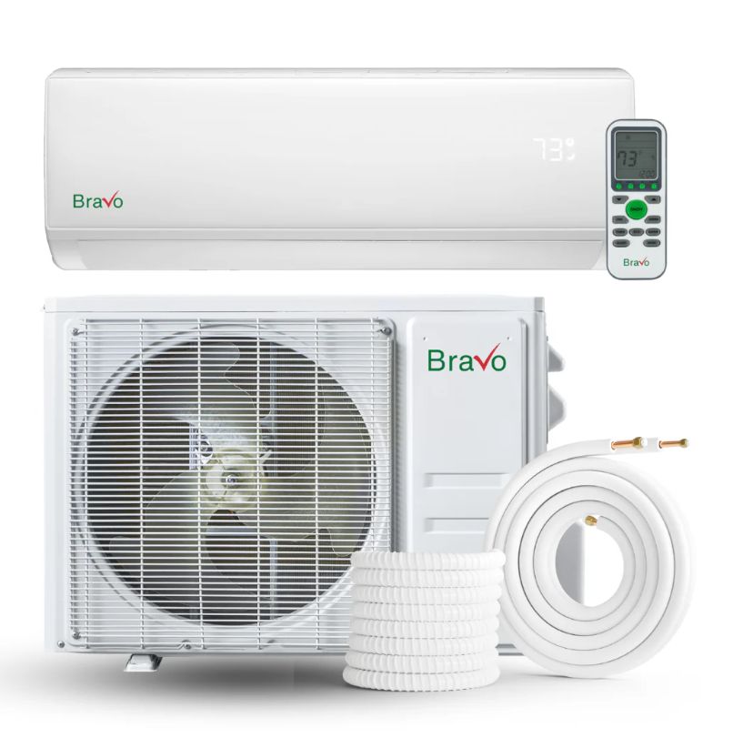 Bravo Single Zone Wall Mount, 1 Ton Air Conditioner and Heat Pump, 12,000 BTU Wall Mount Ductless Mini Split, 17 SEER Inverter System, 115V/60HZ, Single Head, Smart app and Installation Kit Included